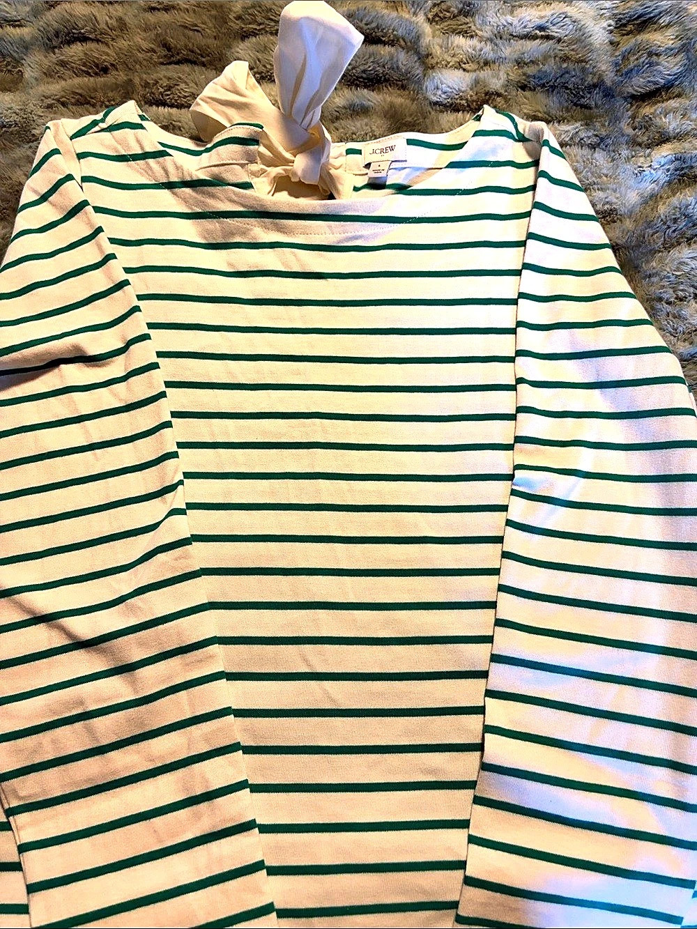 J.Crew Striped Bow-Back Top Cream & Green Large Like New